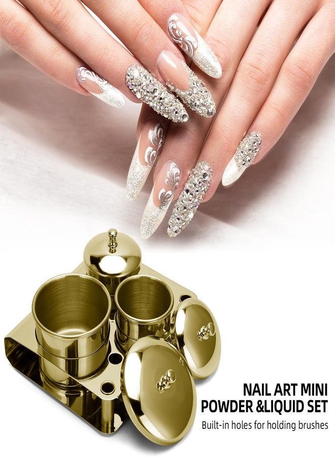 ZIBARBER Acrylic Liquid Container 3 PCS Stainless Steel Acrylic Liquid Powder Cup with Lids Dappen Dish Nail Powder Holder Container Nail Art Equipment Tools for Nail Design Tools (Gold) - Image 5